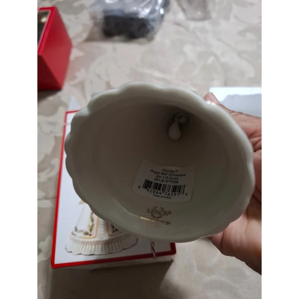 Lenox Holiday Angel Bell Ornament 6in Ivory Porcelain Holly Wreath 879206